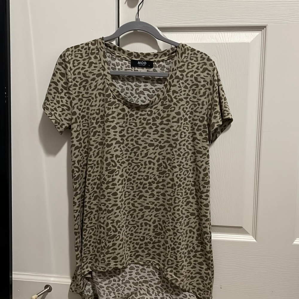 MOD boutique high low green cheetah print shirt